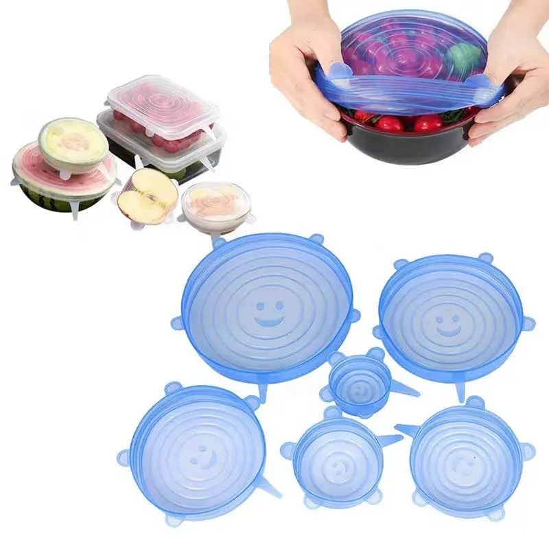 Custom Reusable Silicone Food Cover Stretchable Wrap Lids 6 pcs Microwavable Food Cover