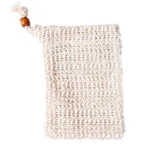Sisal soap bag Hanging Bundle pocket Ramie handmade soap net Cotton and linen Foaming mesh soap bag customize sewn-in label