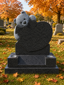 Pierre tombale en granit Teddy Bear en forme de cœur, style américain traditionnel, sculpture sur pierre pour cimetière - Product Image 3