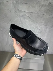 2026 Top Quality Luxury Designer Brand Tractor Loafers Men Black Genuine Leather Metal <b>Toe</b> Cap Chunky Lug Sole Slip-On Platform - Product Image 3