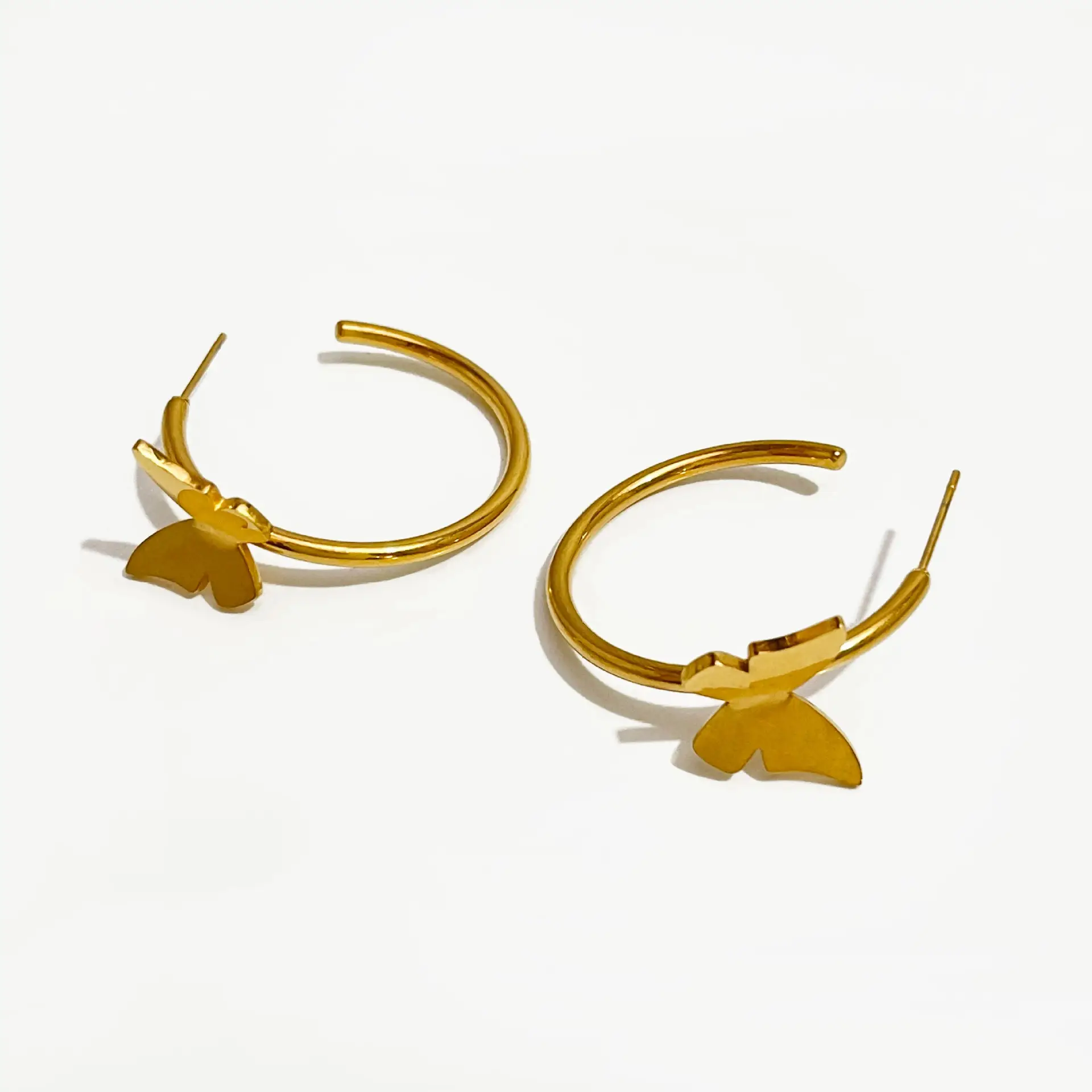 Tarnish Free Stainless Steel Fine Jewelry Party Girls 18K Gold plated Butterfly Hoop Earrings