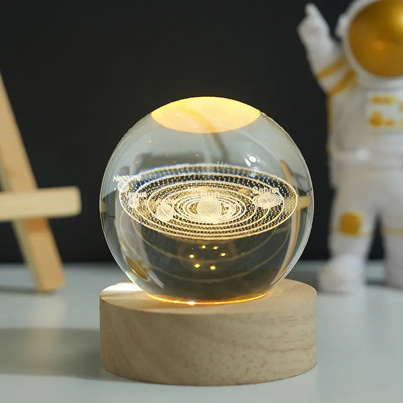 3D boule de cristal cristal planète veilleuse gravée au laser système solaire globe astronomie cadeau d'anniversaire maison décoration de bureau