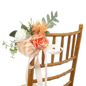 Homemade Silk flower Artificial Flower Wedding Banquet Decorations Chair Back Flower Chair Slipcover Tie Backs Chair Cover Sash