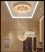 Duplex Villa Salon Luxe Plafonnier Rond Escaliers Cristal Long Lustre Suspension