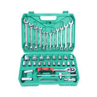 Ensemble d'outils de réparation automobile et domestique en acier au carbone de 46 pièces avec étui rigide, outils à main, clés à douilles pour usage domestique