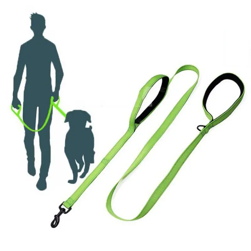 Dog Leash Dual Handle Hands Free Running Leash Shock Absorbing Extendible Bungee Reflective Stitching Adjustable Waist Belt