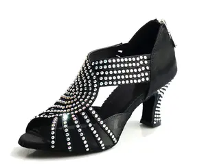 Sapatos de dança latina, tango rumba samba strass sapatos de dança de balcão mulheres sapatos de festa com diamantes salto quadrado para dança