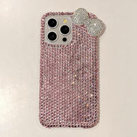 Coque de téléphone de luxe pour fille, style Ins, avec nœud et strass, en PC, anti-traces de doigts, antichoc, protection intégrale 360°