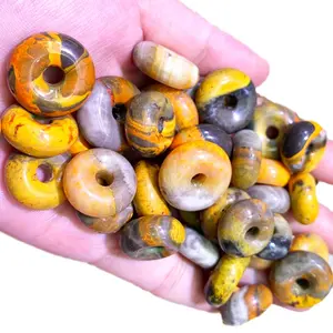 Натуральный драгоценный желтый коричневый пончик шмблби круглые бусины драгоценный камень подлинные ювелирные изделия