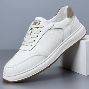 White <b>Leather</b> <b>Sneakers</b> Men Soft Sole Low Heel Casual Shoes For Leisure Walking Style - Product Image 1