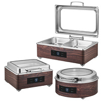 Chauffe-Plat Électrique de Luxe 6L/9L Effet Bois avec Contrôle Numérique de la Température pour Buffet, Hôtels, Restaurants et Traiteurs
