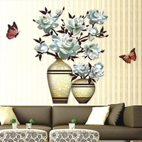 Papier Peint Romantique Fleurs Colorées Personnalisées Prix de Gros, Vase 3D, Décoration Murale de Luxe Grande Taille, Autocollant Mural
