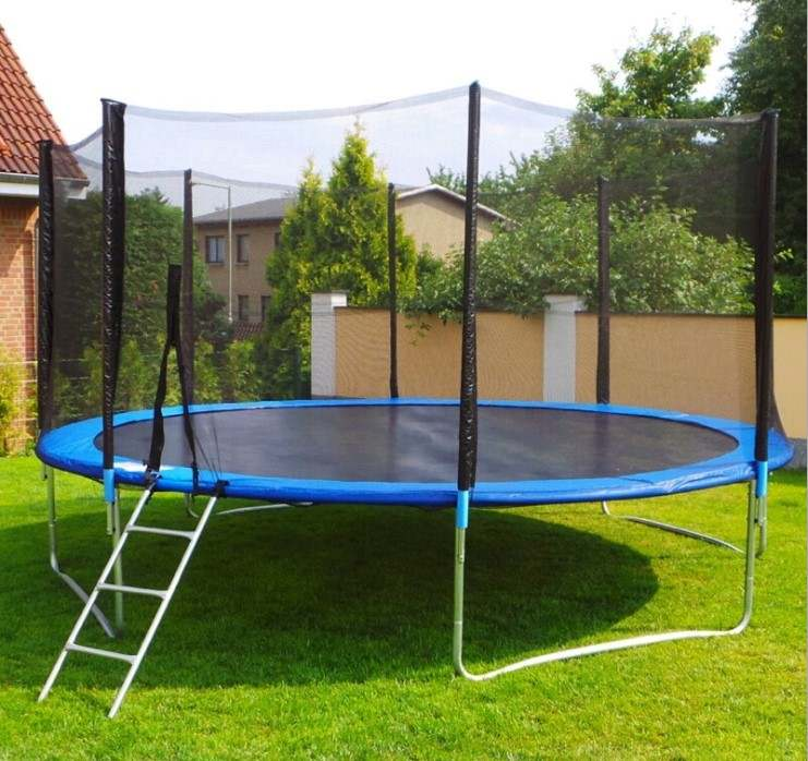 Freizeit-Outdoor-Trampolin 14ft mit Leiter Sicherheits netz und Basketball Hoop Fabrik verkaufs preis