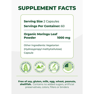 Capsules de Moringa de haute qualité, marque privée, pour soutenir la santé immunitaire, stimuler l'énergie et favoriser la santé des cheveux et de la peau. - Product Image 2