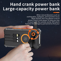 LOGO personalizado 20000mAh Cargador solar rápido Banco de energía Manivela DE EMERGENCIA Linterna LED Cables incorporados Batería de polímero de litio