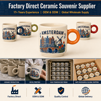 Ensemble de mini-tasses à café en céramique souvenirs d'Amsterdam, Pays-Bas, avec motifs moulin à vent et tulipe, en porcelaine fine, personnalisable OEM, vente en gros
