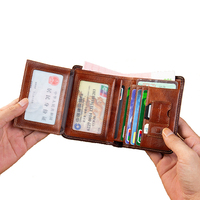 Dompet cokelat antik pria dompet kulit asli pria dompet kartu pria perlindungan pemblokir RFID dompet kulit pendek untuk pria