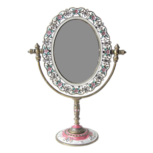 <span class=keywords><strong>Espejo</strong></span> de Mesa de un Solo Lado con Marco de Aleación de Zinc Floral con Joyas Blancas y Rosas de Latón Antiguo, <span class=keywords><strong>Espejo</strong></span> de Escritorio Vintage de 3.5x5 Pulgadas para el Hogar - Product Image 1