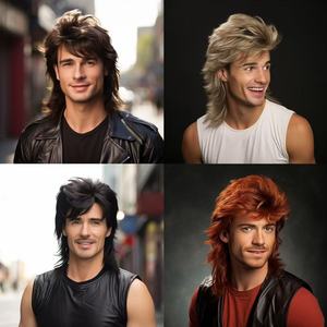 <span class=keywords><strong>Parrucche</strong></span> Mullet da Uomo alla Moda Europea e Americana, Nere Voluminose, Stile Retrò, in Fibra Sintetica Resistente alle Alte Temperature - Product Image 5