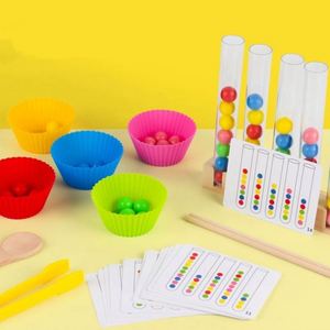 Actividades de Jardín de Infancia, Juguetes de Madera para Niños Preescolares, Cuentas de Madera, Tazones Arcoíris, Juguete Montessori de Madera, Juego de Contar y Combinar - Product Image 2