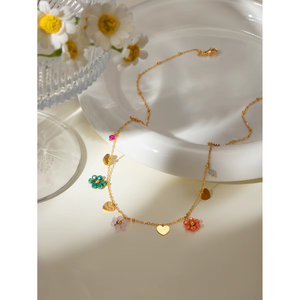 N & S Vintage 18K oro Acero inoxidable colorido cristal cuenta flor corazón colgante collar mujeres moda regalo cadena 40 + 5cm - Product Image 6