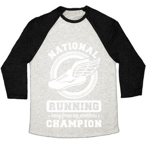 National Running Away From My Problems Champion T-shirt de baseball unisexe en tissu mélangé - Product Image 5