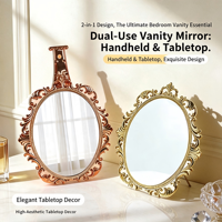 Miroir de maquillage HD sculpté vintage, 3 modes d'utilisation : portable, sur table, ou mural, pour la décoration de chambre