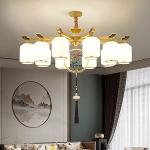 Nueva lámpara de araña de cobre de estilo chino, luz LED de múltiples cabezales para sala de estar, comedor, forma redonda, base de bombilla E27 - Product Image 4