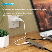 Usb c Hub PD 100W 6 in 1, pembaca kartu USB 3.0 multifungsi Hub Tipe c adaptor Data untuk Hub Tipe c