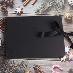 Album Fotografico a Spirale con Nastro a Farfalla 21*32 cm, Carta Kraft, Libro dei Ricordi, Nero, Album Fotografico + 2 Adesivi Angolari + 1 Penna/Set - Product Image 6