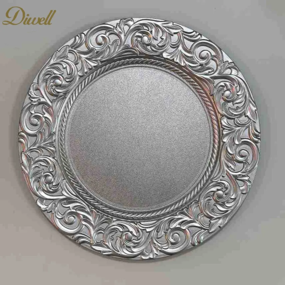HOTEL RESTAURANT NEW DESIGN WHOLESALE PLASTIC SILVER WEDDING PAINTED 13 INCH CHARGER PLATE