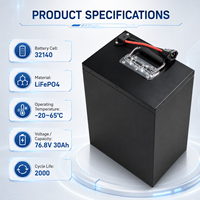 بطارية ليثيوم فوسفات حديد (LiFePO4) مخصصة 72 فولت 30 أمبير ساعة، 32140 خلية، شحن 0.5C، تفريغ 1.5C، 2000 دورة، معتمدة من CE لعربات الجولف الكهربائية