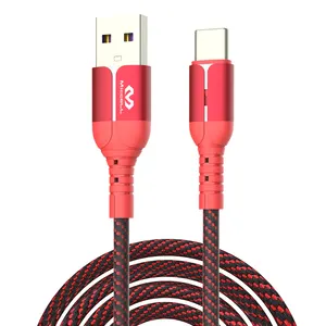 Kabel Data Usb Kepang Pengisian Daya Cepat, Kabel Data Usb Tipe C Ukuran Besar A Mendukung 1M 2M 3M Mikro Usb Kustom