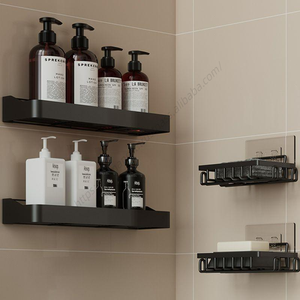 En gros, Étagère de douche murale auto-adhésive pour salle de bain, support de rangement pour savon, ensemble doré, boîte à épices de cuisine - Product Image 1