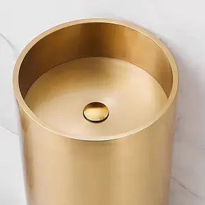 portable pedestal circular basin 8338 pop up drainer bathroom satin stainless steel 304 round face basin factory supplier