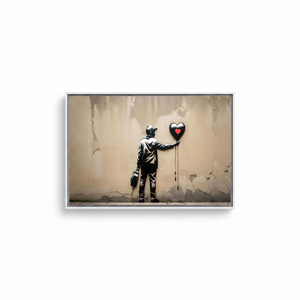 Modern Printed Canvas Art: Boy with <b>Balloon</b> Graffiti Design,WHITE FRAMED CANVAS - Product Image 2