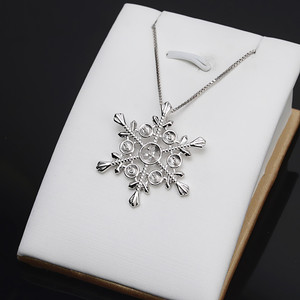 Pendentif en argent S925 pour femme, collier flocon de neige multi-perles, bijoux en perles avec plateau vide à faire soi-même, composants semi-finis à incrustation - Product Image 1