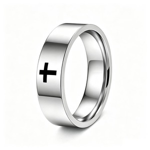 Anillo Plano Unisex de Acero Inoxidable con Cruz Grabada con Láser, Elegante y Versátil, Perfecto como Anillo de Pareja o <span class=keywords><strong>Regalo</strong></span> Navideño - Product Image 4