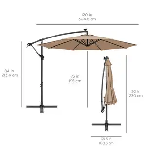 Luxury Modern 10 Ft 8 Ribs Garden Market Solar Powerd Panel Cantilever Patio Umbrellas With Led Lights Outdoor For Restaurant
