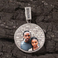 Pendentif en pierre avec médaillon photo personnalisé Hip-Hop avec zircon baguette, breloques en cristal, chaînes en or plaqué, fournitures pour la fabrication de bijoux