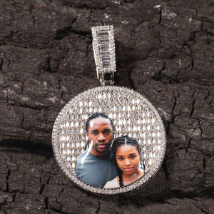 Pendentif en pierre avec médaillon photo personnalisé Hip-Hop avec zircon baguette, breloques en cristal, chaînes en <span class=keywords><strong>or</strong></span> plaqué, fournitures pour la fabrication de bijoux - Product Image 4