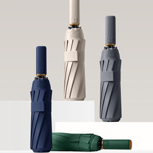 Vente en gros de parapluie pare-soleil 10 côtes entièrement automatique revêtement noir grand parapluie anti-pluie à trois volets publicité personnalisée - Product Image 5