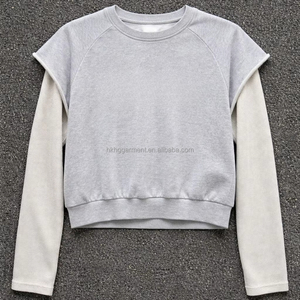 เสื้อสเวตเชิ้ตแขนสั้นผู้ชายสไตล์วินเทจ แขนวาฟเฟิล แต่งผ้าแบบแพทช์เวิร์ค เสื้อสวมหัวลำลอง สตรีทแวร์สำหรับผู้ชาย - Product Image 1