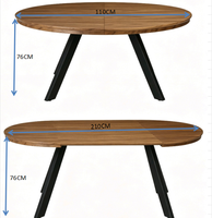 Table à manger extensible scandinave en placage de bois, plateau en MDF avec base métallique, rail silencieux robuste, fournisseur de meubles en gros