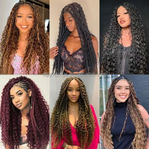 Ventas calientes 22 \ "30 \" Boho Beachwave Extensiones de cabello sintético Onda profunda Crochet Kinky Curly Peluca Venta caliente Beachwave Hair - Product Image 6