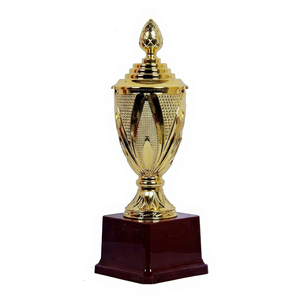 Copa de Trofeo Premium Dorada con Asas Decorativas y Base de Madera para Competiciones Deportivas, Eventos y Ceremonias - Product Image 1