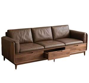 Ensemble de canapés en bois <span class=keywords><strong>massif</strong></span> de style chinois moderne minimaliste, bois de noyer noir, canapé en cuir en ligne droite pour salon - Product Image 6