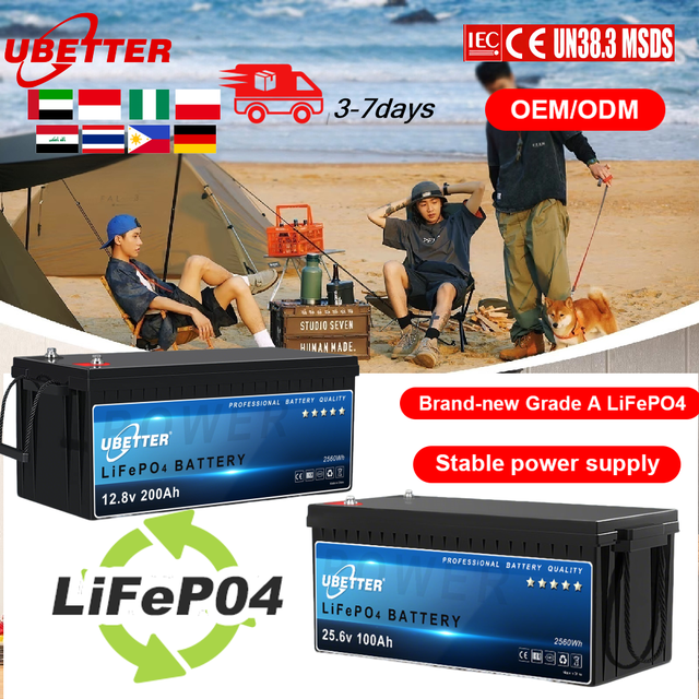Stock Ubetter 12V 24V Lifepo4 Battery 100Ah 200Ah 300Ah Solar Energy Storage UPS Power Supplies RVs Lithium Rechargeable CE