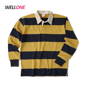 高品质黄色黑色宽条纹罗纹袖口长袖精梳棉定制男士印花刺绣原木橄榄球马球运动衫 - Product Image 1