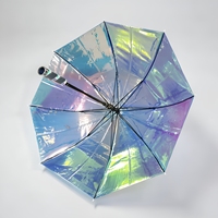 Parapluie Automatique Personnalisé OEM ODM Moderne, Tendance, Réfléchissant la Lumière, Holographique, Irisé, Transparent, à 8 Baleines, à Manche Long et Droit